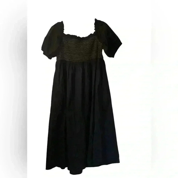NWT  Old Navy Black midi Flowy Dress  XL Smocked Off the shoulder Puff Sleeve - Picture 1 of 11